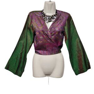 Custom Made Silk Top Purple Bolero Blazer Butterfly Sleeves Size S - NEW !